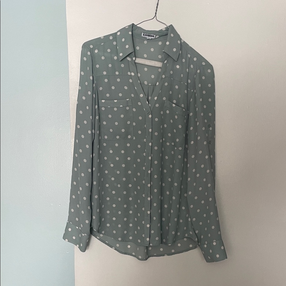 Express Sage Polka Dot Blouse